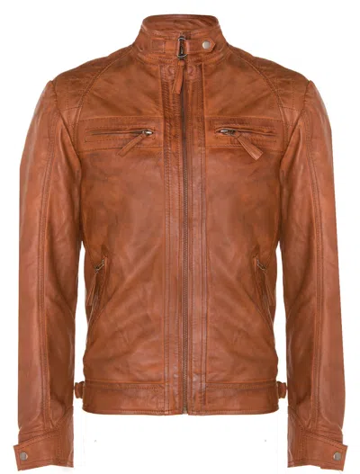 Infinity Leather Men's Vintage Zipped Leather Racing Quilted Biker Jacket In Multi