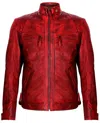 Infinity Leather Men's Vintage Zipped Leather Racing Quilted Biker Jacket In Red