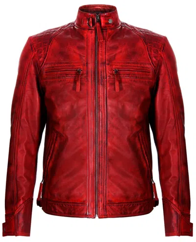 Infinity Leather Men's Vintage Zipped Leather Racing Quilted Biker Jacket In Red