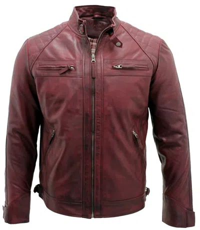 Infinity Leather Men's Vintage Zipped Leather Racing Quilted Biker Jacket In White