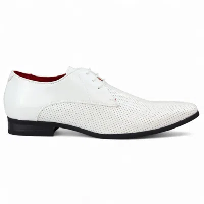 Infinity Leather Men's White Pointed Toe Formal Lace Up Perforated Shoes