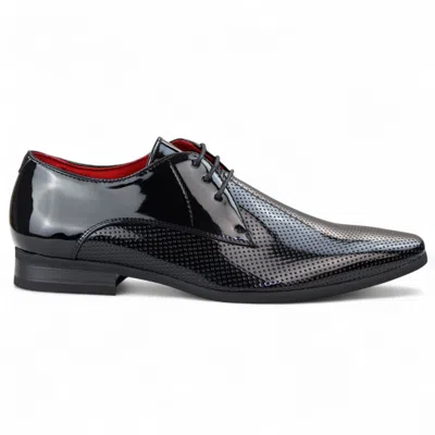 Infinity Leather Men's White Pointed Toe Formal Lace Up Perforated Shoes In Black