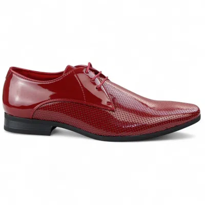 Infinity Leather Men's White Pointed Toe Formal Lace Up Perforated Shoes In Red