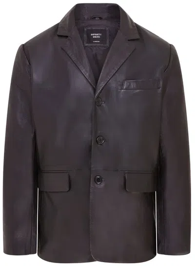 Infinity Leather Mens 3 Button Italian Leather Blazer Jacket - Fauske In Black