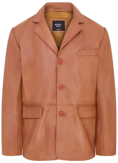 Infinity Leather Mens 3 Button Italian Leather Blazer Jacket - Fauske In Brown