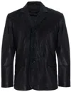 Infinity Leather Mens 3 Button Leather Blazer Jacket-dubai In Black