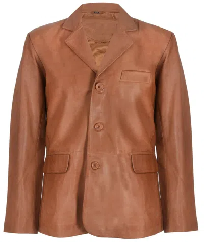 Infinity Leather Mens 3 Button Leather Blazer Jacket-dubai In Brown