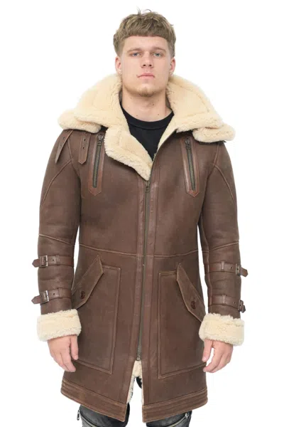 Infinity Leather Mens 3/4 Warm Leather Sheepskin Trench Coat-kendal In Brown