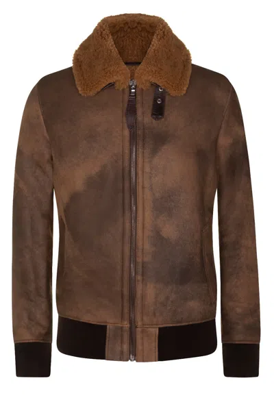 Infinity Leather Mens Antique Sheepskin Bomber Jacket-algorta In Brown