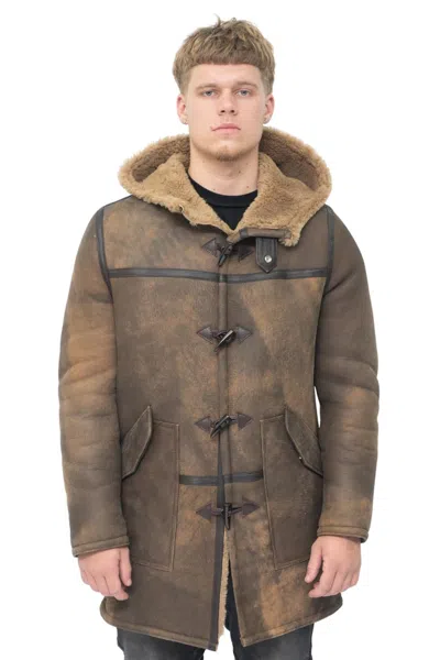 Infinity Leather Mens Antique Sheepskin Duffle Coat-leyburn In Brown