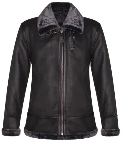 Infinity Leather Mens B3 Aviator Flying Sheepskin Jacket-alhambra In Black