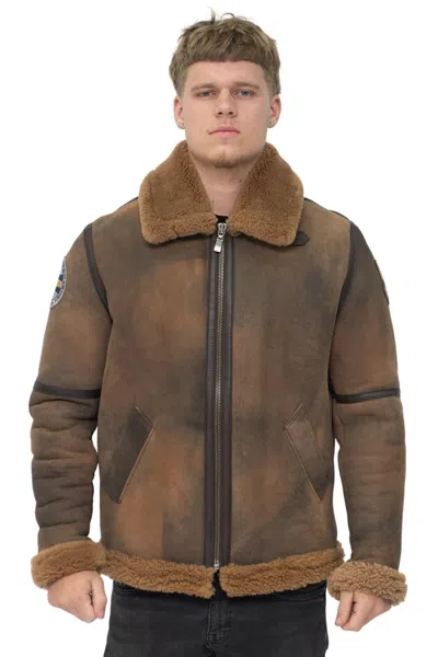 Infinity Leather Mens B3 Sheepskin Ww2 Bomber Jacket-hemsworth In Brown