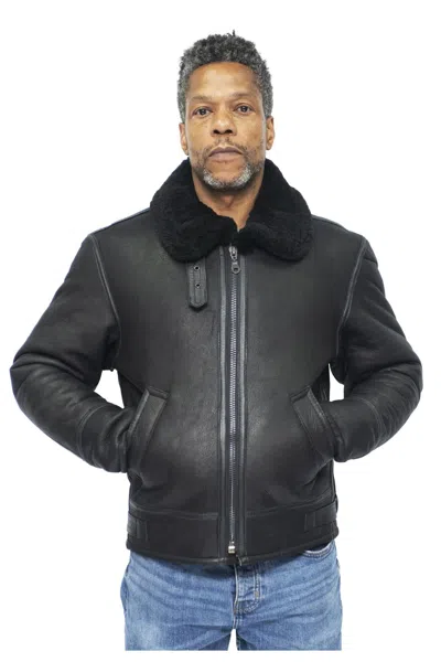 Infinity Leather Mens B3 Ww2 Leather Sheepskin Aviator Flying Jacket-hartland In Black
