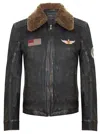 Infinity Leather Mens Badged Vintage Black Leather Bomber Jacket-tunis In Black