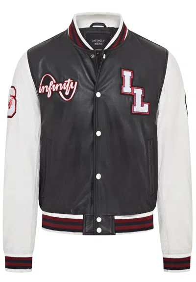 Infinity Leather Mens Baseball Leather Letterman Bomber Jacket - Ashwood In Black