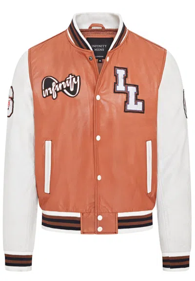Infinity Leather Mens Baseball Leather Letterman Bomber Jacket - Ashwood In Multi