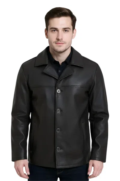 INFINITY LEATHER MENS BLACK 4 BUTTON ITALIAN LEATHER BLAZER JACKET - GLADSTONE