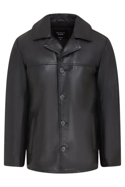 Infinity Leather Mens Black 4 Button Italian Leather Blazer Jacket - Loxton