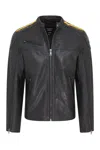 Infinity Leather Mens Black Classic Quilted Yellow Leather Biker Jacket - Meridian In Black