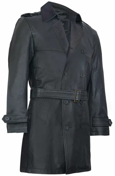 Pre-owned Infinity Leather Mens Black German Military Ww2 Vintage Long Trench Coat Genuine Leather Jacket