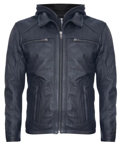 Infinity Leather Mens Black Hooded Leather Biker Jacket-salvador