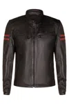 Infinity Leather Mens Black Leather Retro Bomber Jacket - Rome In Black