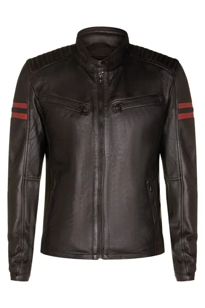Infinity Leather Mens Black Leather Retro Bomber Jacket - Rome