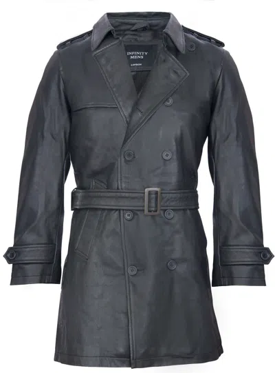 Infinity Leather Mens Black Leather Trench Coat-memphis In Blue