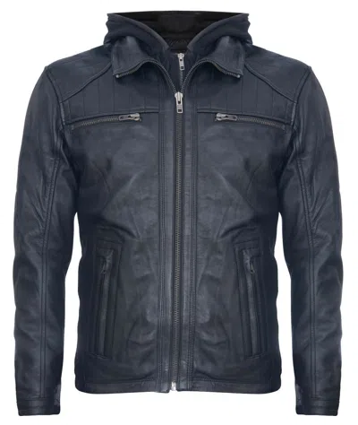 Infinity Leather Mens Black Nappa Leather Hooded Bomber Jacket