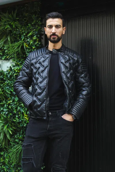 Infinity Leather Mens Black Puffer Leather Biker Jacket - Tilbury