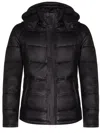 Infinity Leather Mens Black Puffer Leather Quilted Warm Bomber Hooded Jacket In Black