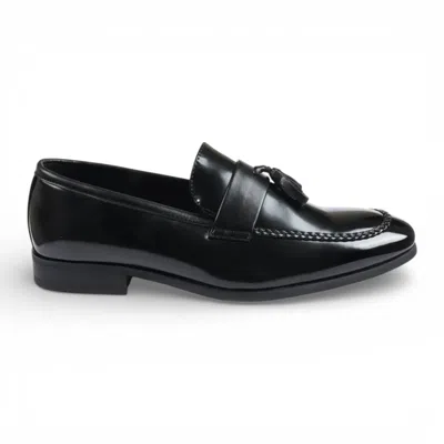 Infinity Leather Mens Black Tassel High-gloss Patent Faux Leather Formal Loafers Shoes