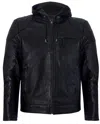 Infinity Leather Mens Black Vintage Zipped Leather Hooded Bomber Biker Jacket In Black