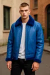Infinity Leather Mens Blue B3 Bomber Raf Aviator Sheepskin Jacket -sibasa In Blue