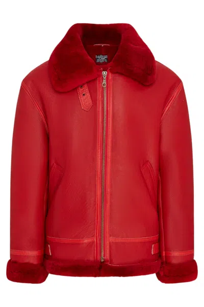 Infinity Leather Mens Blue B3 Bomber Raf Aviator Sheepskin Jacket -wyndham In Red