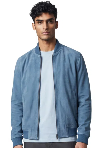 Infinity Leather Mens Blue Goat Suede Ma-1 Bomber Jacket-antalya
