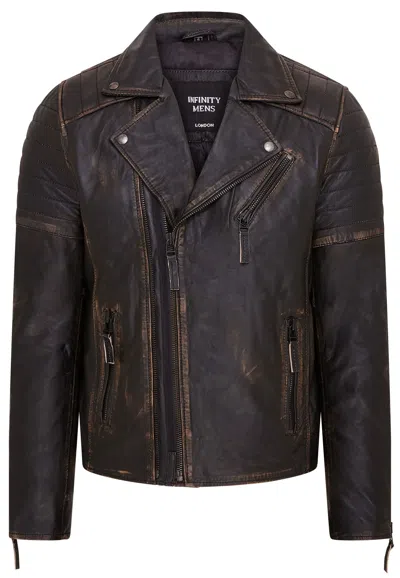 Infinity Leather Mens Brando Double Cross Zip Leather Biker Jacket- Fagernes In Black