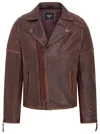Infinity Leather Mens Brando Double Cross Zip Leather Biker Jacket- Fagernes In Brown