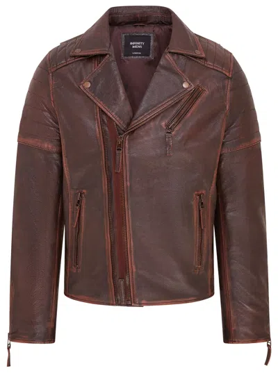 Infinity Leather Mens Brando Double Cross Zip Leather Biker Jacket- Fagernes In Brown