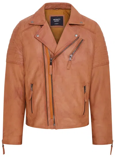 Infinity Leather Mens Brando Double Cross Zip Leather Biker Jacket- Fagernes In Multi