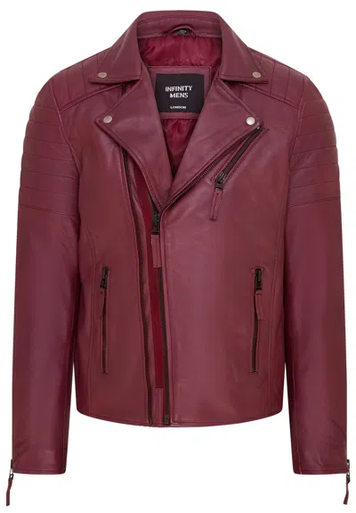 Infinity Leather Mens Brando Double Cross Zip Leather Biker Jacket- Fagernes In Burgundy