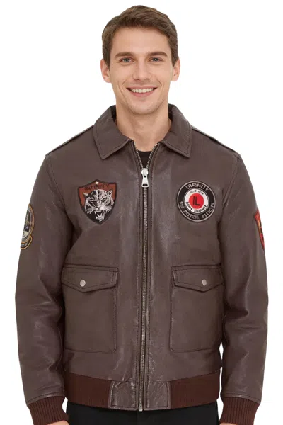 Infinity Leather Mens Brown Flying Leather Bomber G-1 Aviator Collar Jacket - Hudson