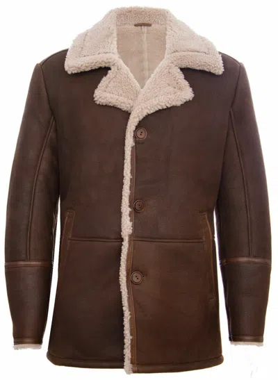Pre-owned Infinity Leather Mens Brown German Classic Real Sheepskin Shearling Leather Cromby Jacket Coat