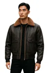 Infinity Leather Mens Brown Leather Bomber Sheepskin Collar G-1 Pilot Jacket - Naracoorte In Brown