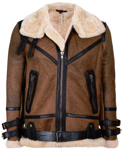 Infinity Leather Mens Brown Vintage Pilot B3 Sheepskin Jacket- Knoxville