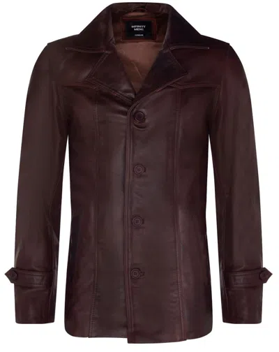 Infinity Leather Mens Brown Vintage Trench Style Crombie Leather Coat-macau In Burgundy