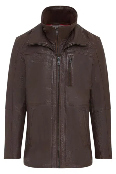 Infinity Leather Mens Brown Warm Mid-length Leather Coat - Sikander