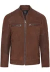 Infinity Leather Mens Buff Leather Cafe Racer Biker Jacket - Jinan In Brown