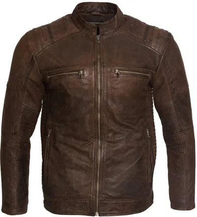 Infinity Leather Mens Buff Leather Racer Biker Jacket-vienna In Brown