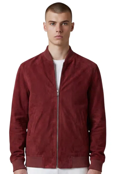 Infinity Leather Mens Burgundy Goat Suede Ma-1 Bomber Jacket-antalya In Red